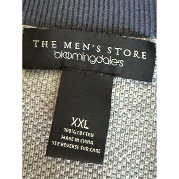 Bloomingdales Mens Gray 1/4 Zip Sweater XXL Genuine Leather Trim Cotton - Picture 5 of 6